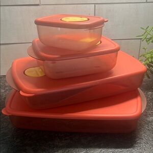 Vintage Tupperware Microwave Crystal Wave Food Storage Container Set. Orange